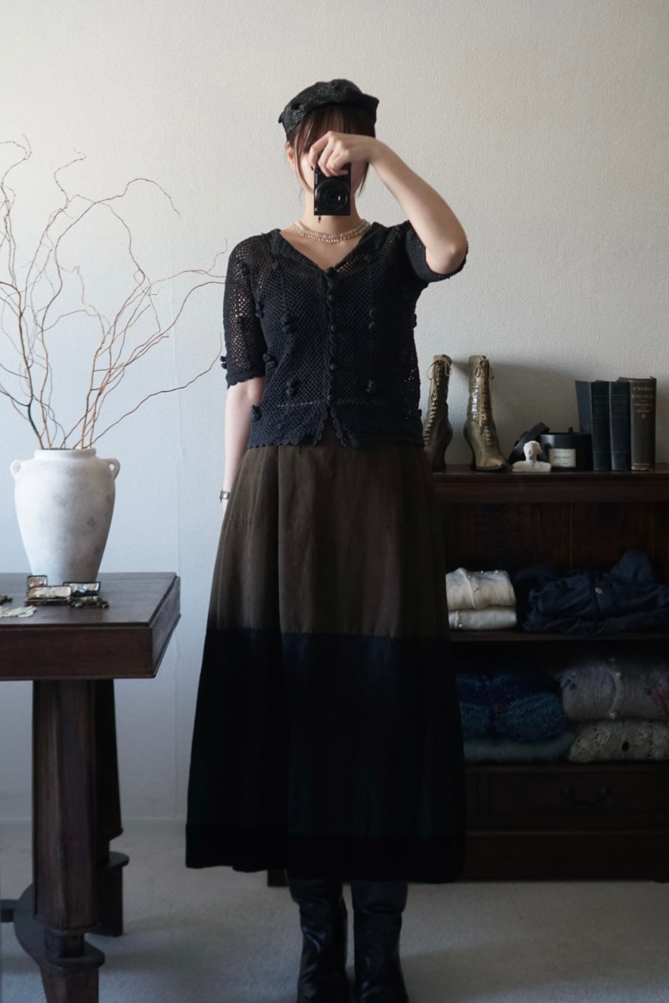1950's Hand Crocheted Black Blouse