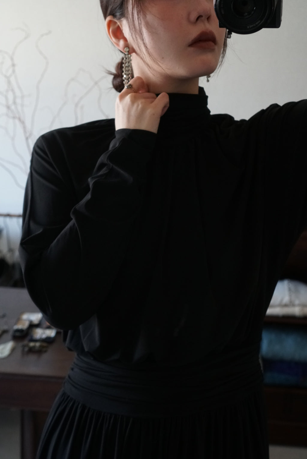 1980's Black High Neck Dress