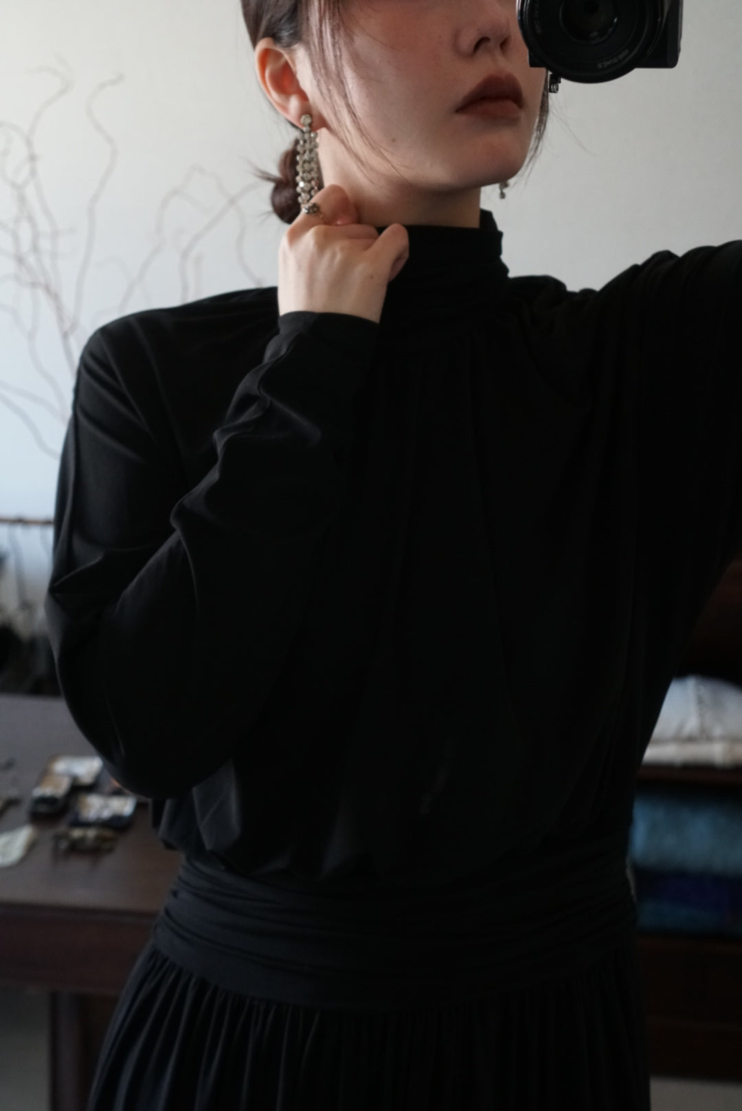 1980's Black High Neck Dress