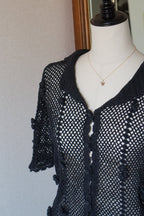 1950's Hand Crocheted Black Blouse