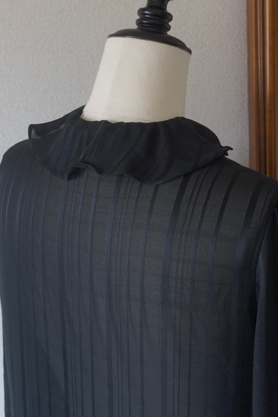 1980's Sheer Black Ruffled Collar Blouse