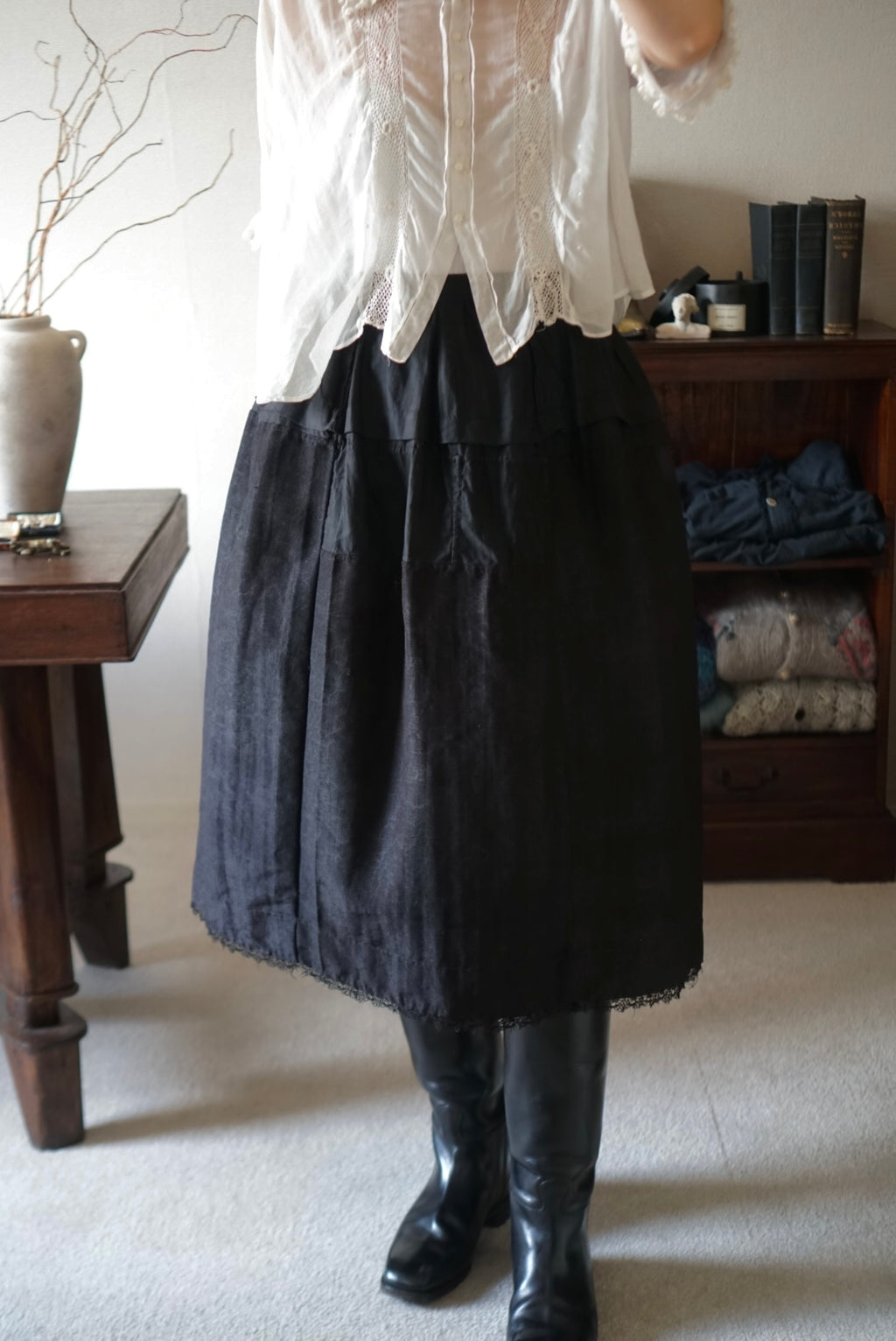 Antique French Handmade Linen Skirt