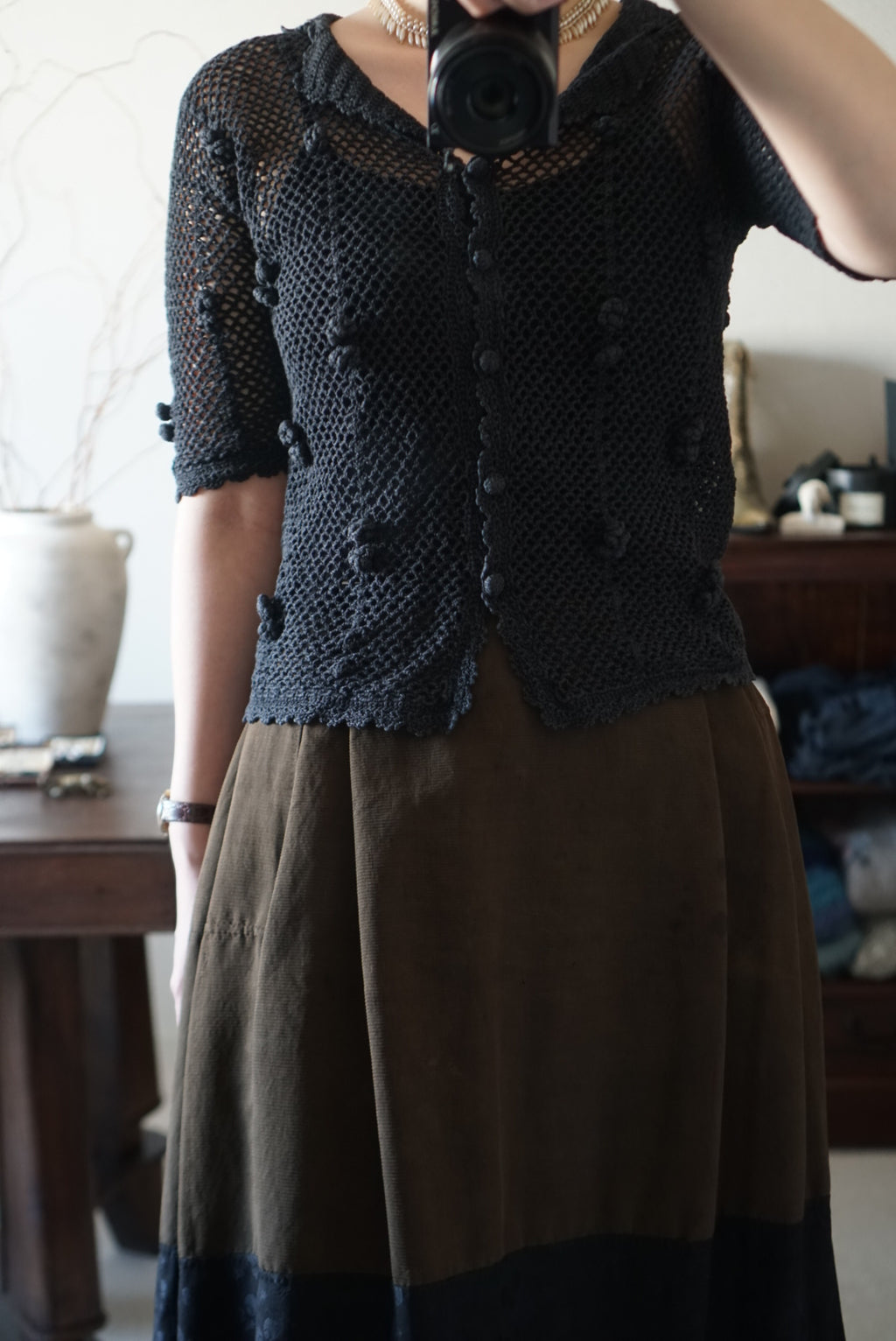 1950's Hand Crocheted Black Blouse