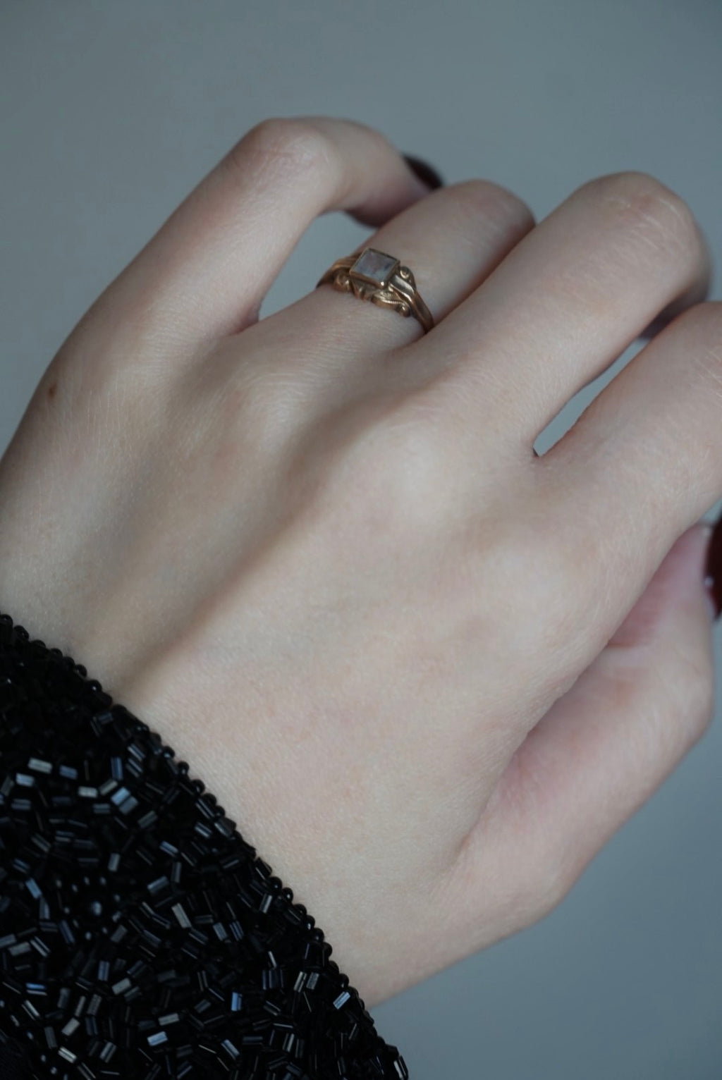 Edwardian 10K Pinky Ring with Glass Stone