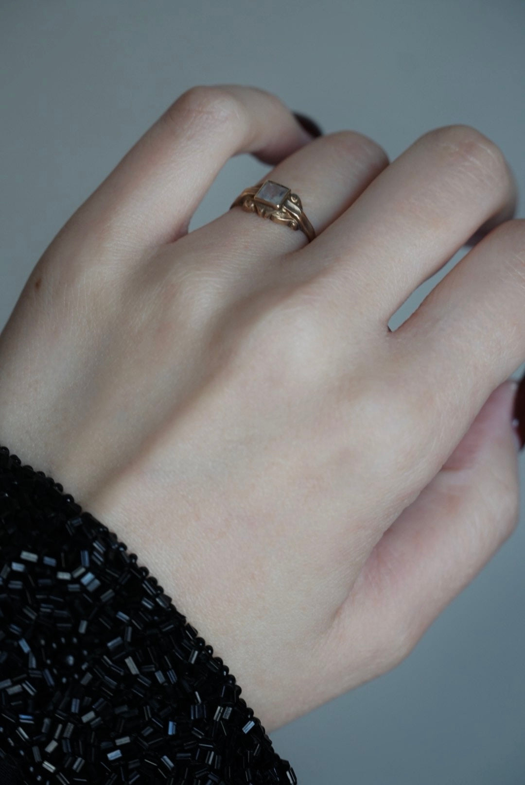 Edwardian 10K Pinky Ring with Glass Stone