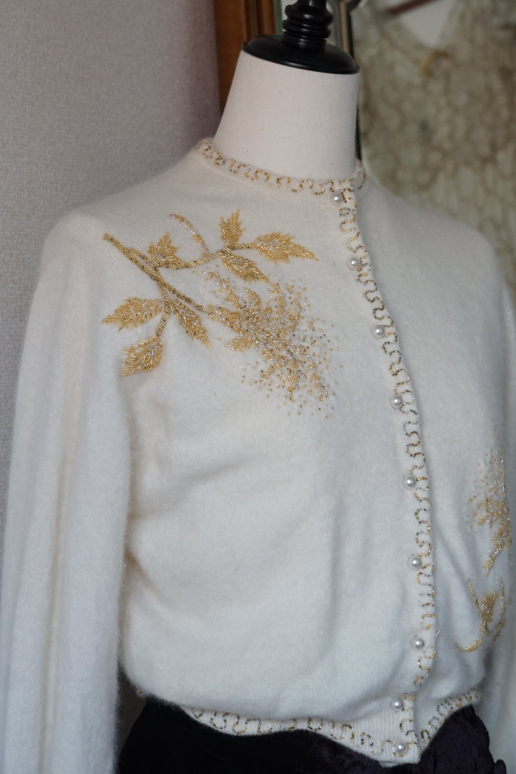 1950's Ivory Beaded Cardigan