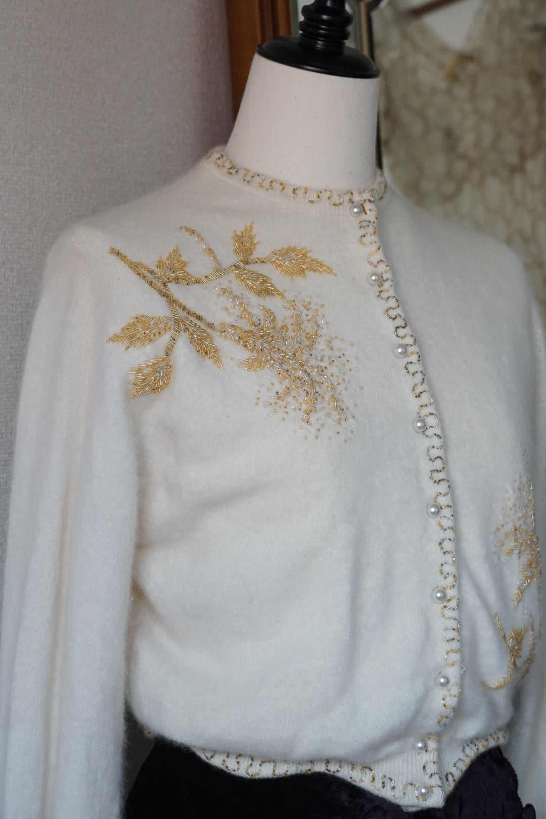 1950's Ivory Beaded Cardigan