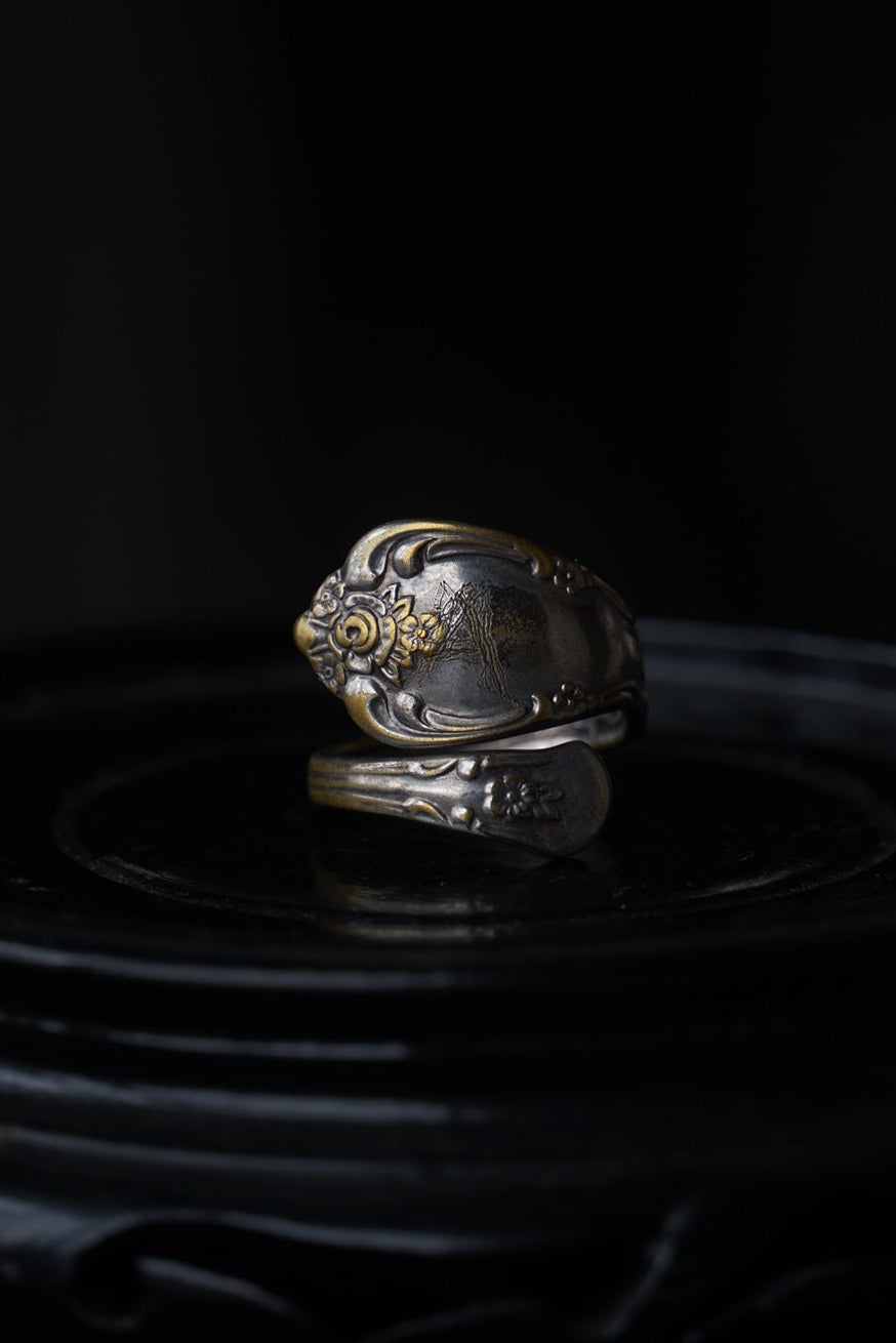 1930's Silver Initial”A” Floral Spoon ring