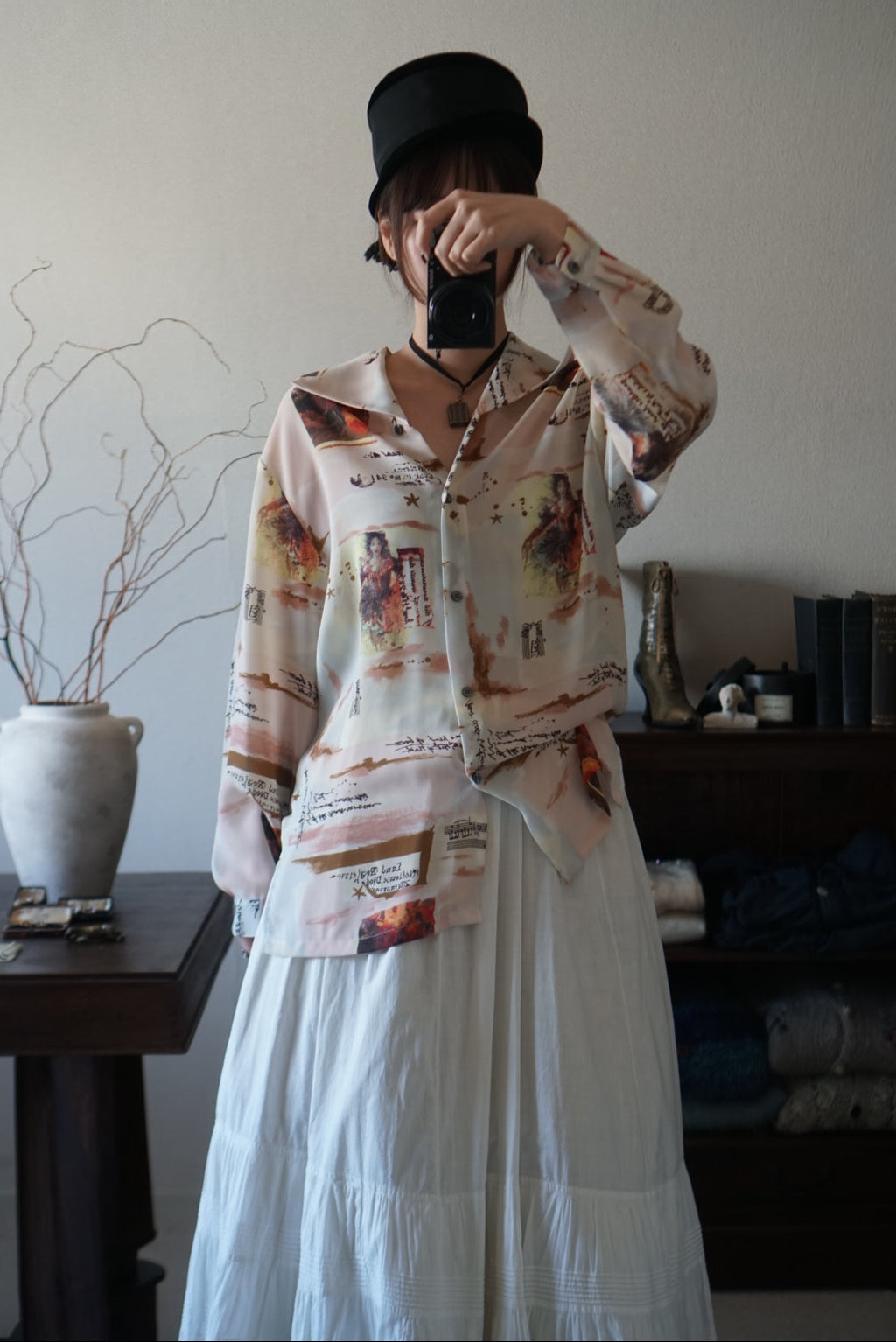 Vintage Printed Chiffon Shirt