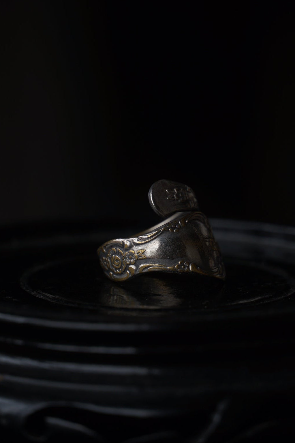 1930's Silver Initial”A” Floral Spoon ring