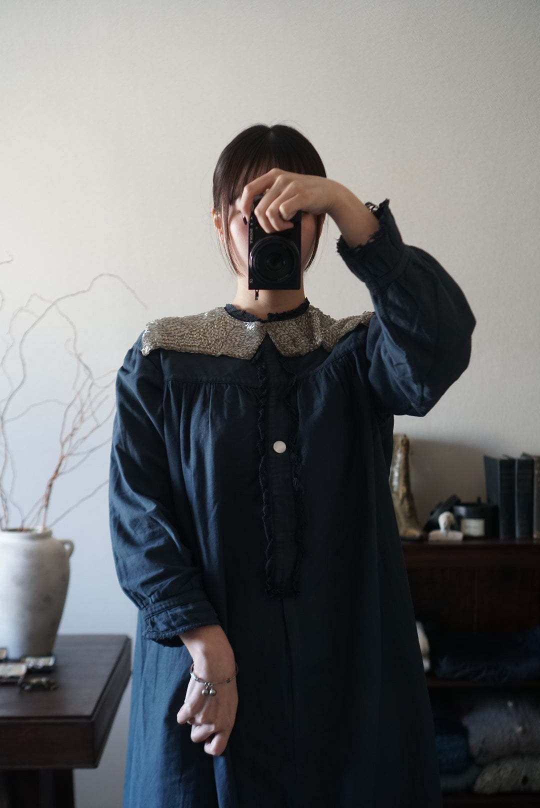 Antique French Cotton Gathered Long Dress