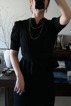 1940's Black Gathered Medium Dress