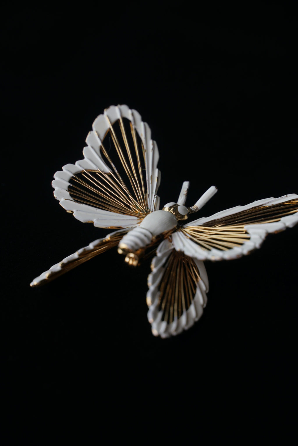 Vintage MONET Butterfly White Enamel Brooch