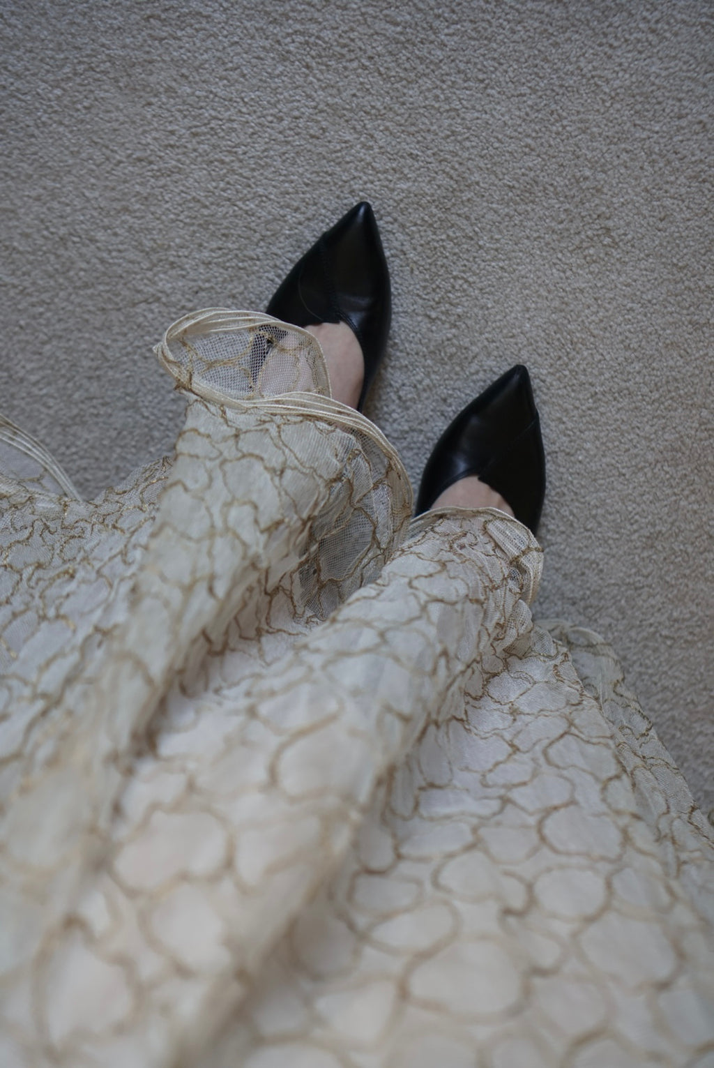 1920’s White×Gold Embroidered Net Maxi Dress