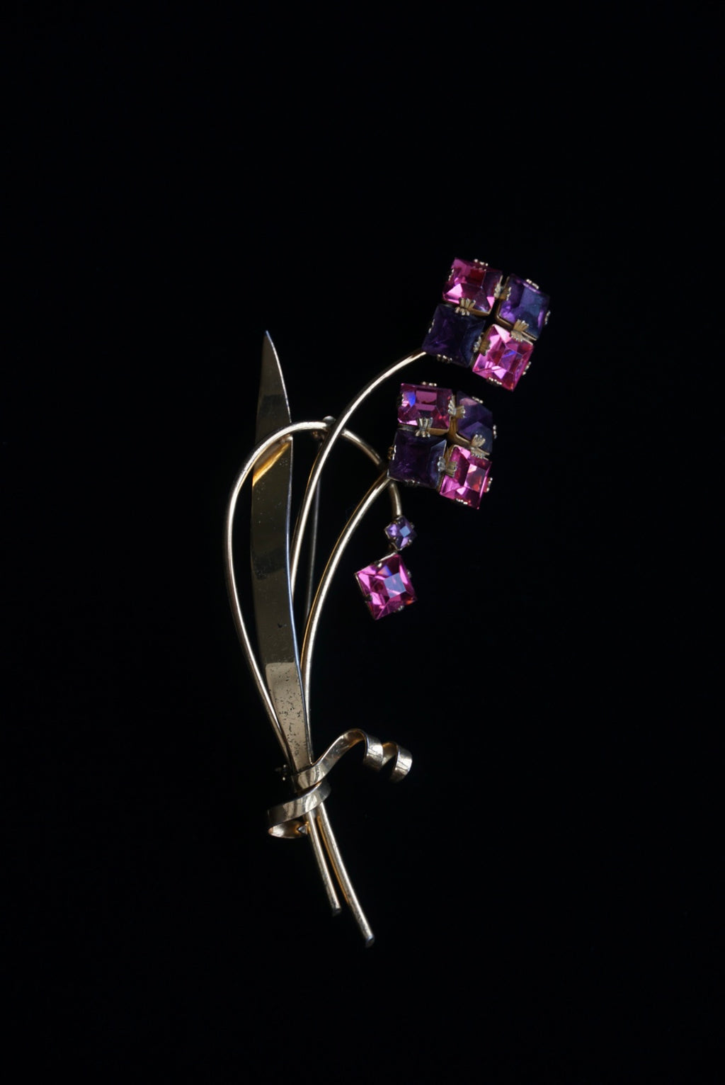 Vintage Square Cut Rhinestones Flower Bouquet Brooch