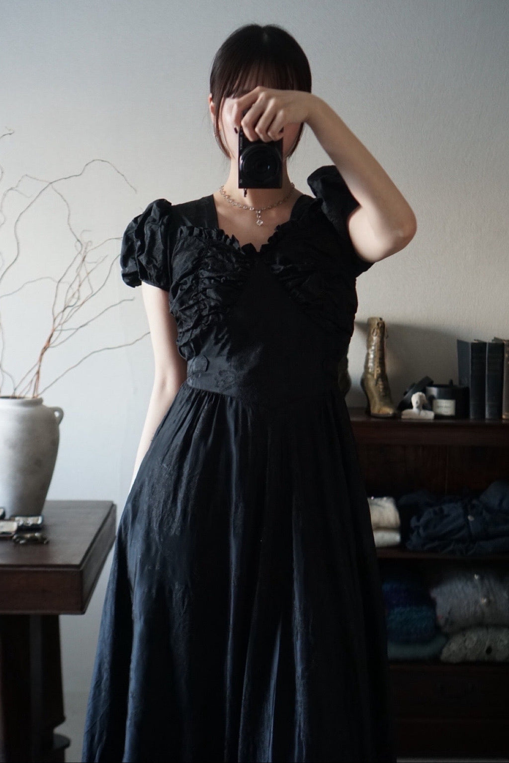 1930’s Black Fuzzy Floral Maxi Dress