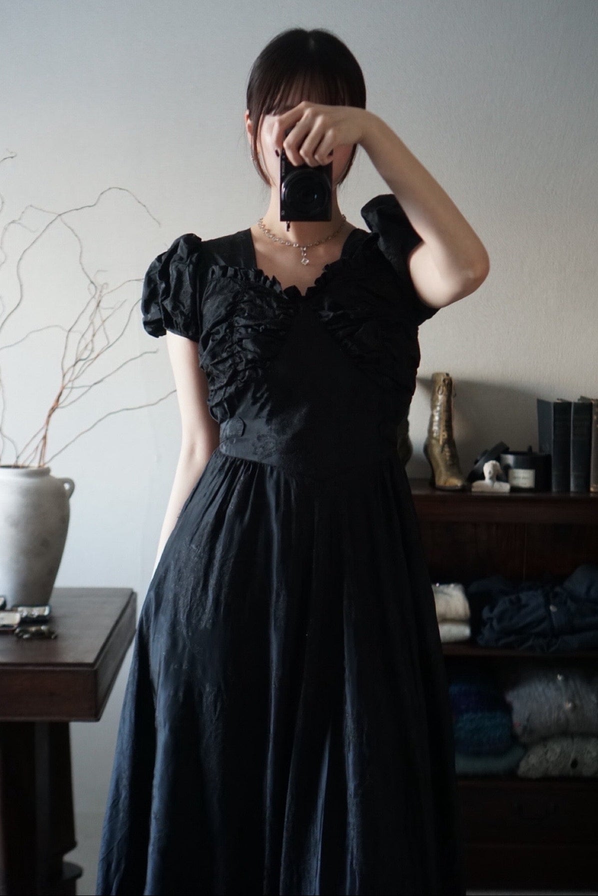 1930’s Black Fuzzy Floral Maxi Dress