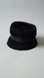 1960’s Black Fuzzy Felt Hat with Wide Ribbon