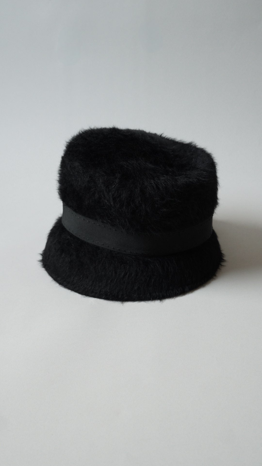 1960’s Black Fuzzy Felt Hat with Wide Ribbon