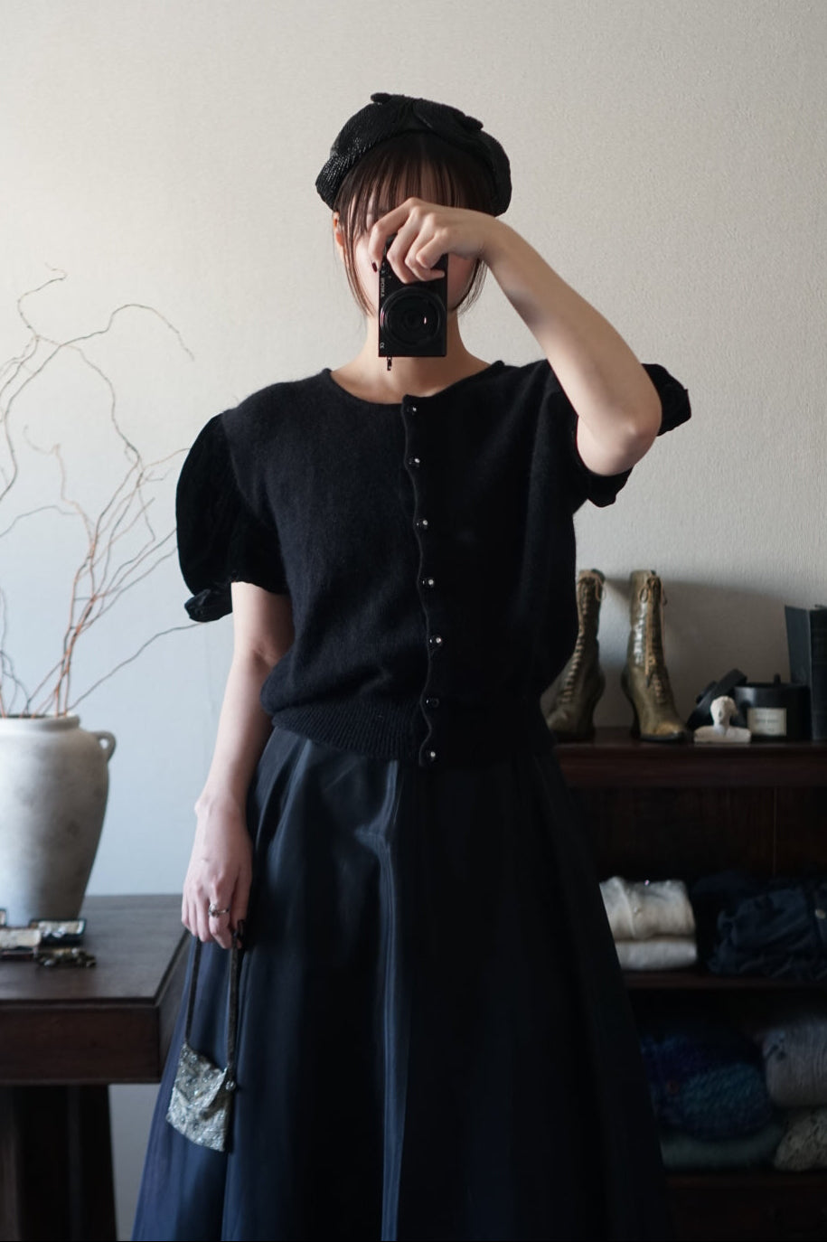 1980's Silk Velvet Puff Sleeve Cardigan