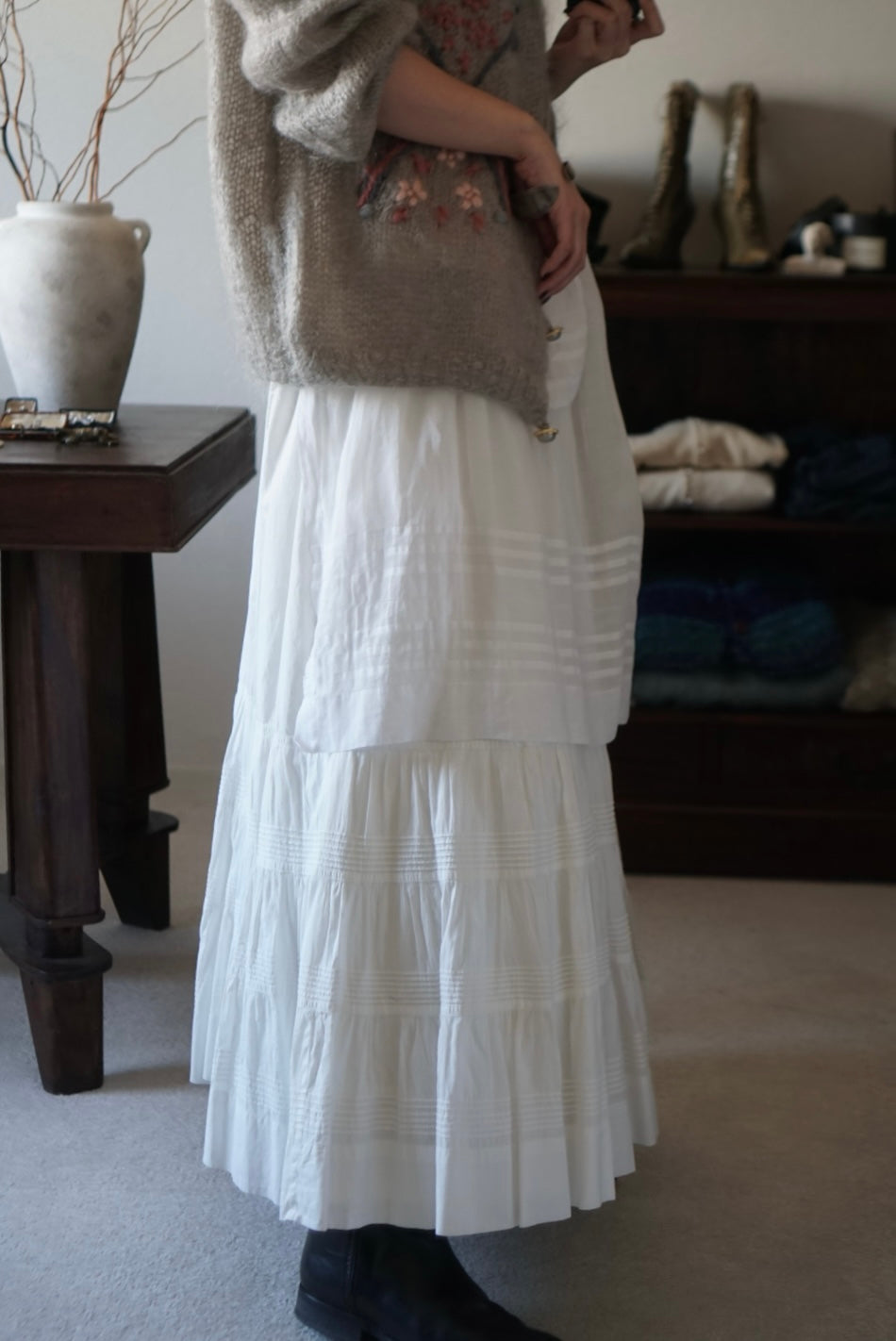 Antique White Cotton Apron