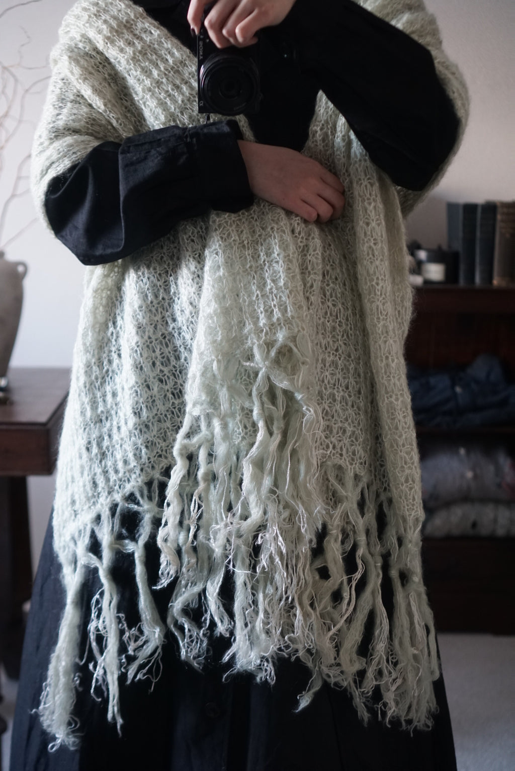1960's Mint Green Mohair Big Scarf
