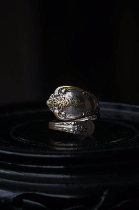 1930's Silver Initial”A” Floral Spoon ring