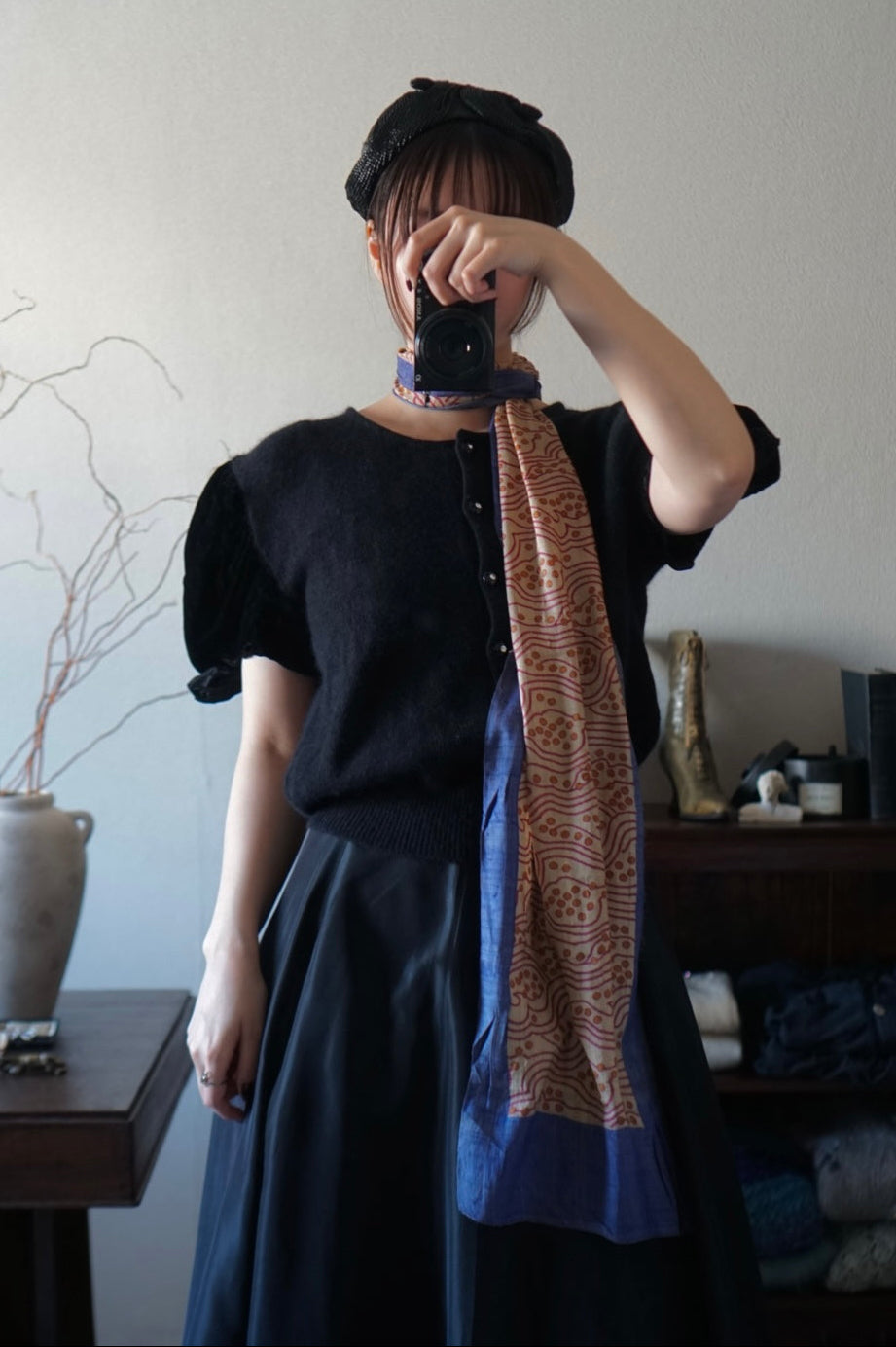 1980's Silk Velvet Puff Sleeve Cardigan