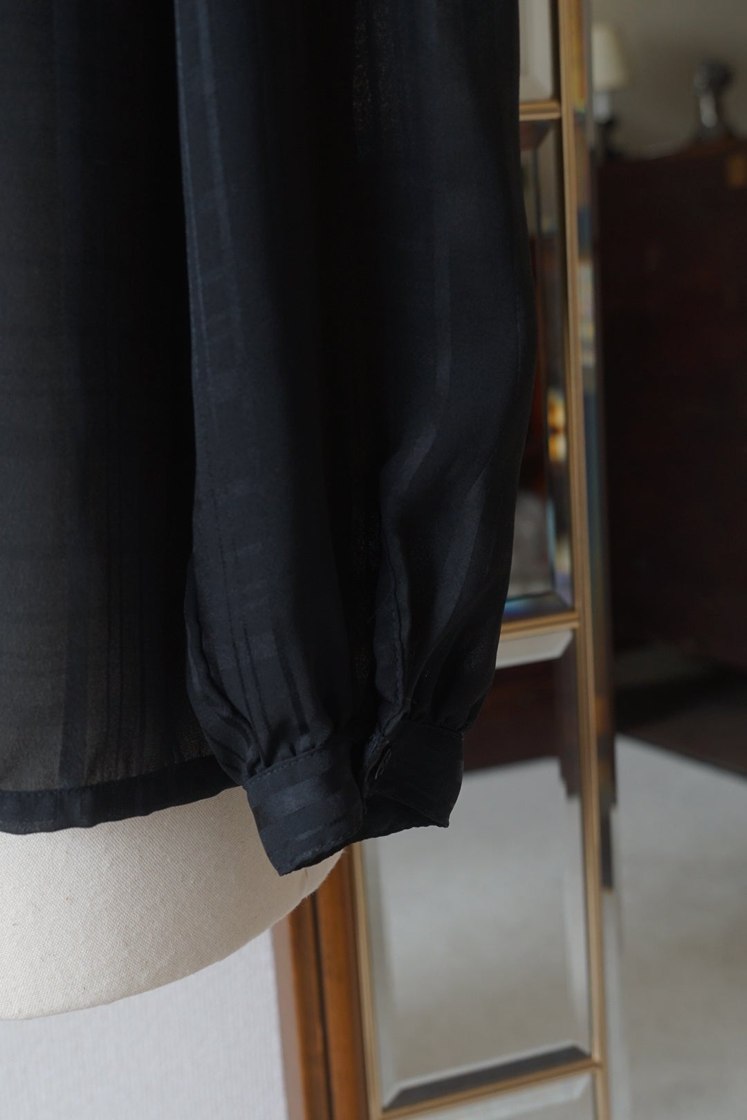 1980's Sheer Black Ruffled Collar Blouse