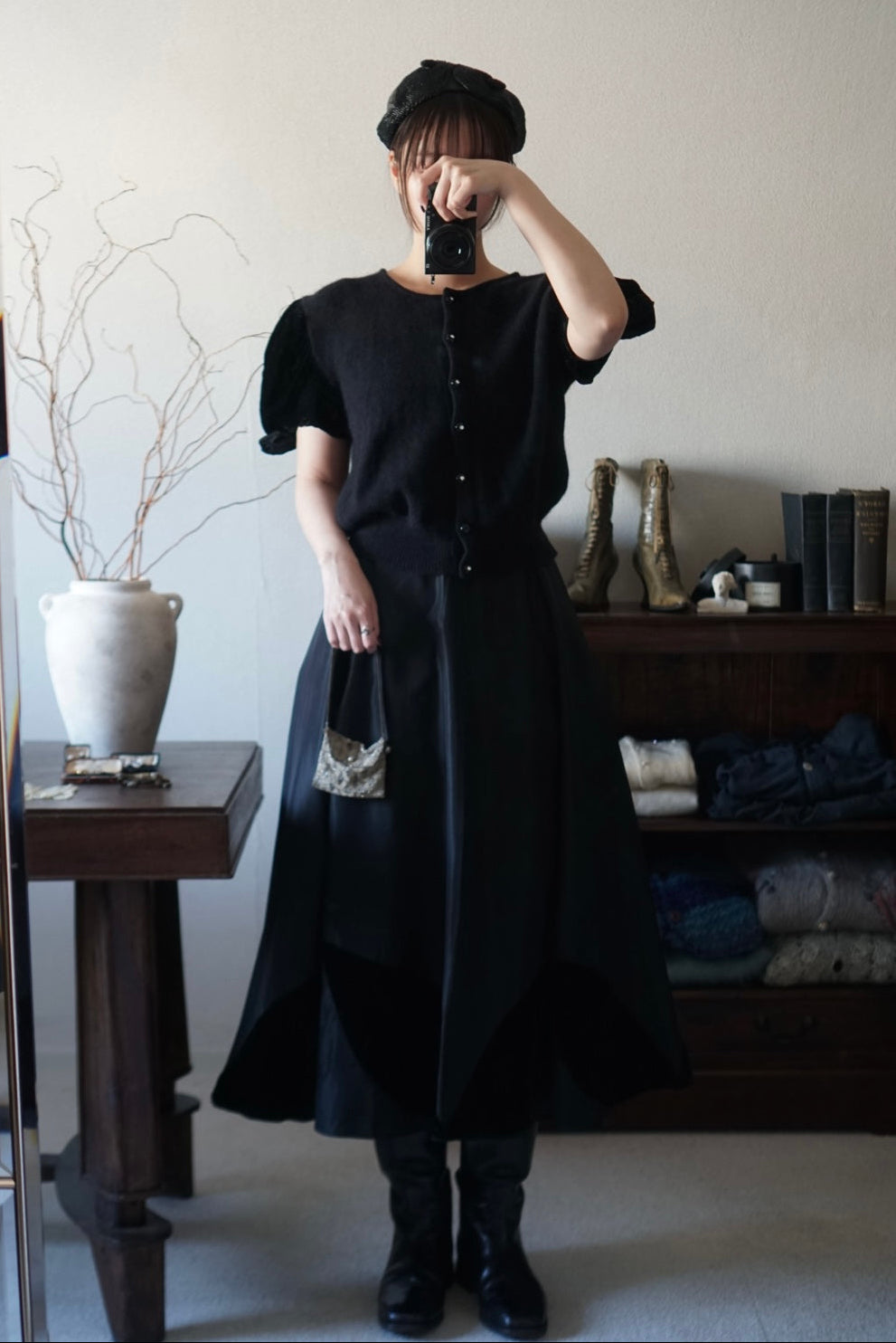 1980's Silk Velvet Puff Sleeve Cardigan