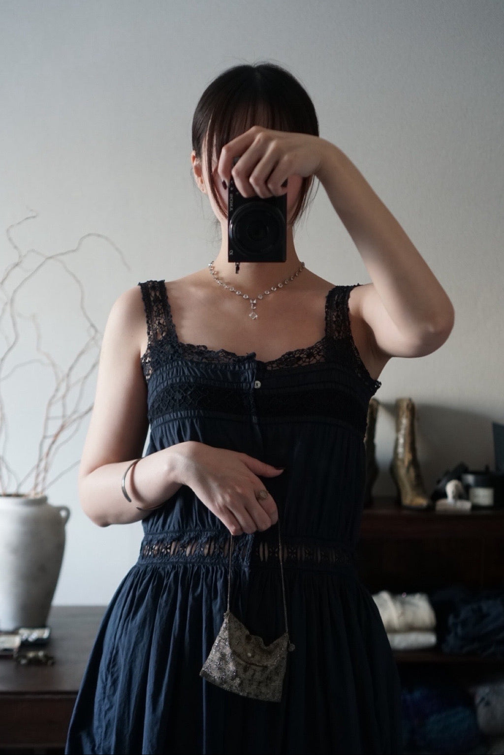 Antique French Black Cotton Dress