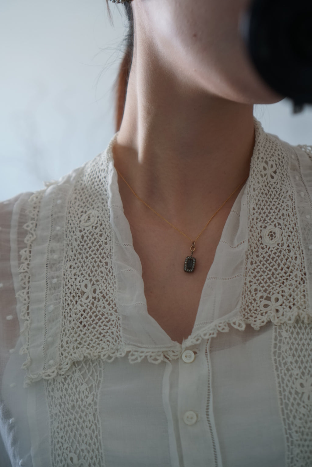Georgian 10K Pearl Mourning Pendant Top