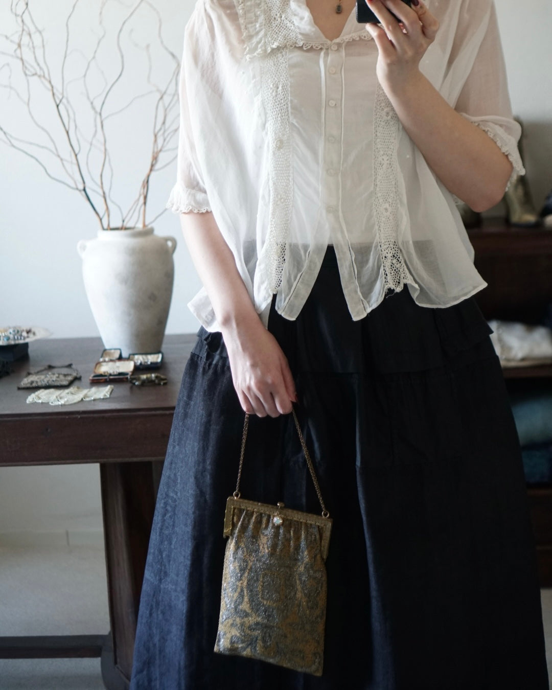 Antique French Handmade Linen Skirt