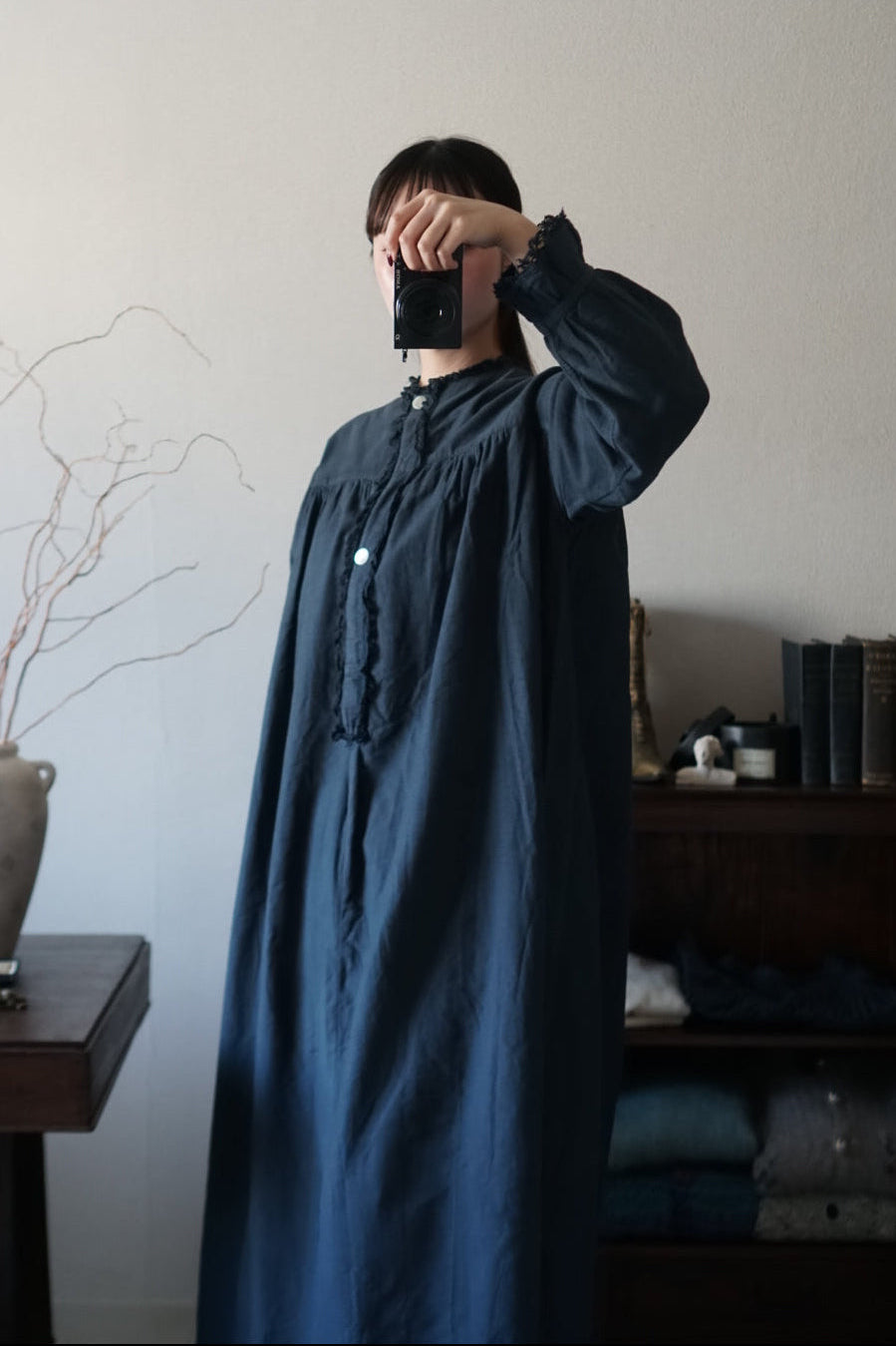 Antique French Cotton Gathered Long Dress