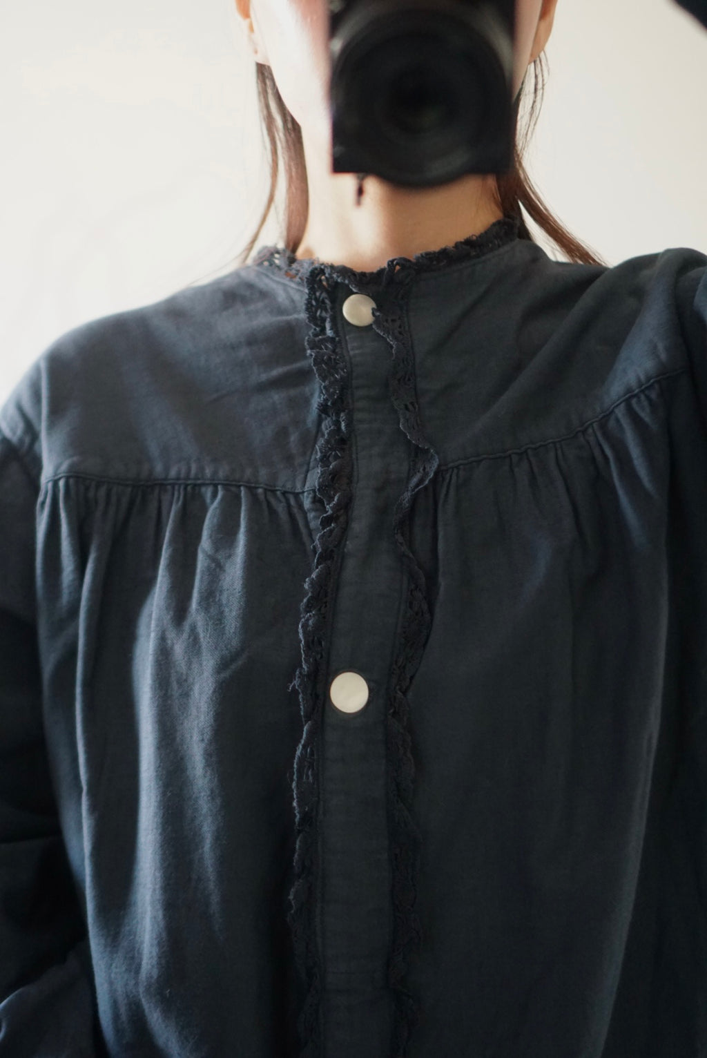 Antique French Cotton Gathered Long Dress