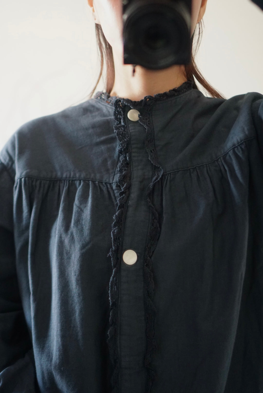 Antique French Cotton Gathered Long Dress