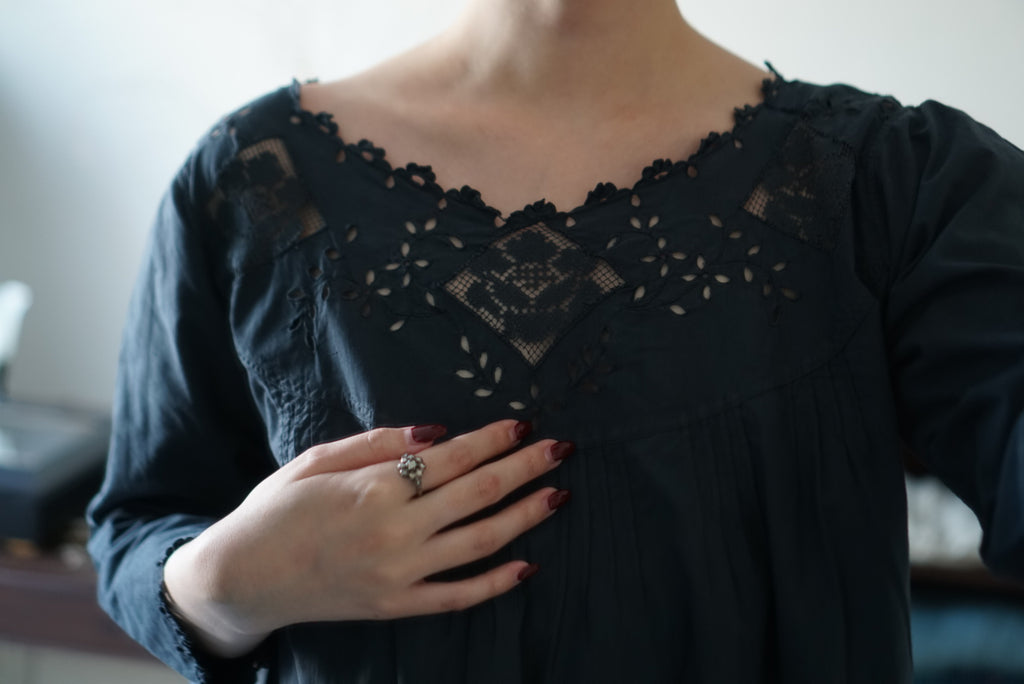Antique French Cotton Filet lace Long Dress