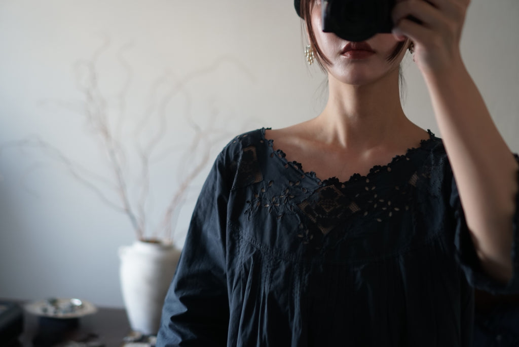 Antique French Cotton Filet lace Long Dress