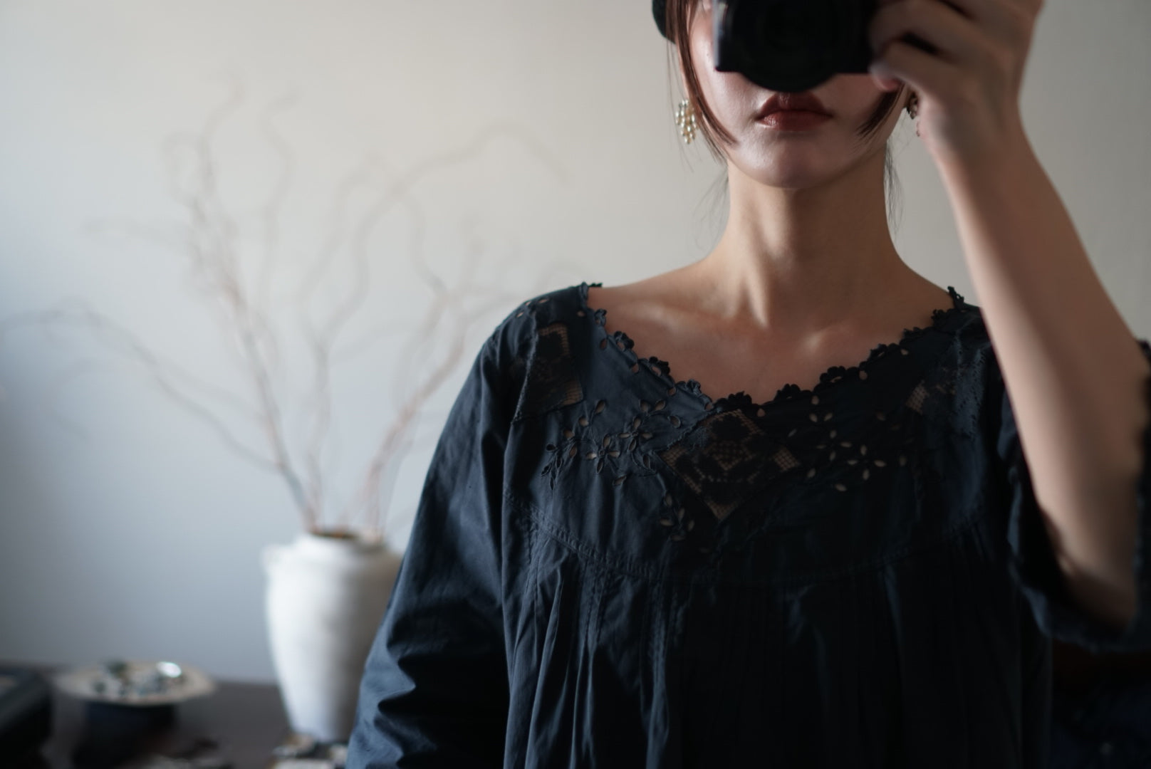Antique French Cotton Filet lace Long Dress