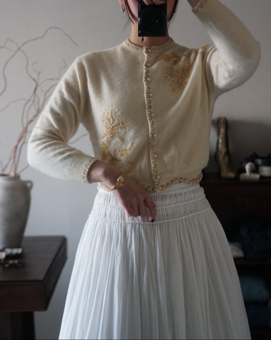 1950's Ivory Beaded Cardigan