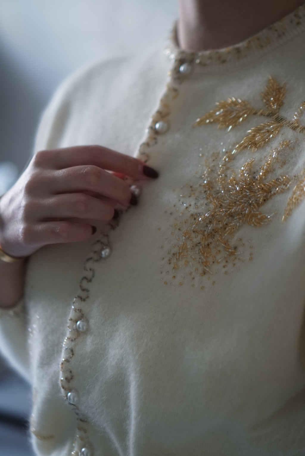 1950's Ivory Beaded Cardigan