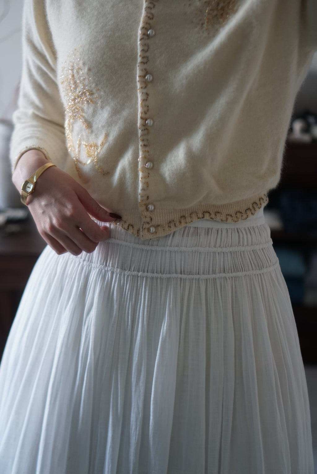 1950's Ivory Beaded Cardigan