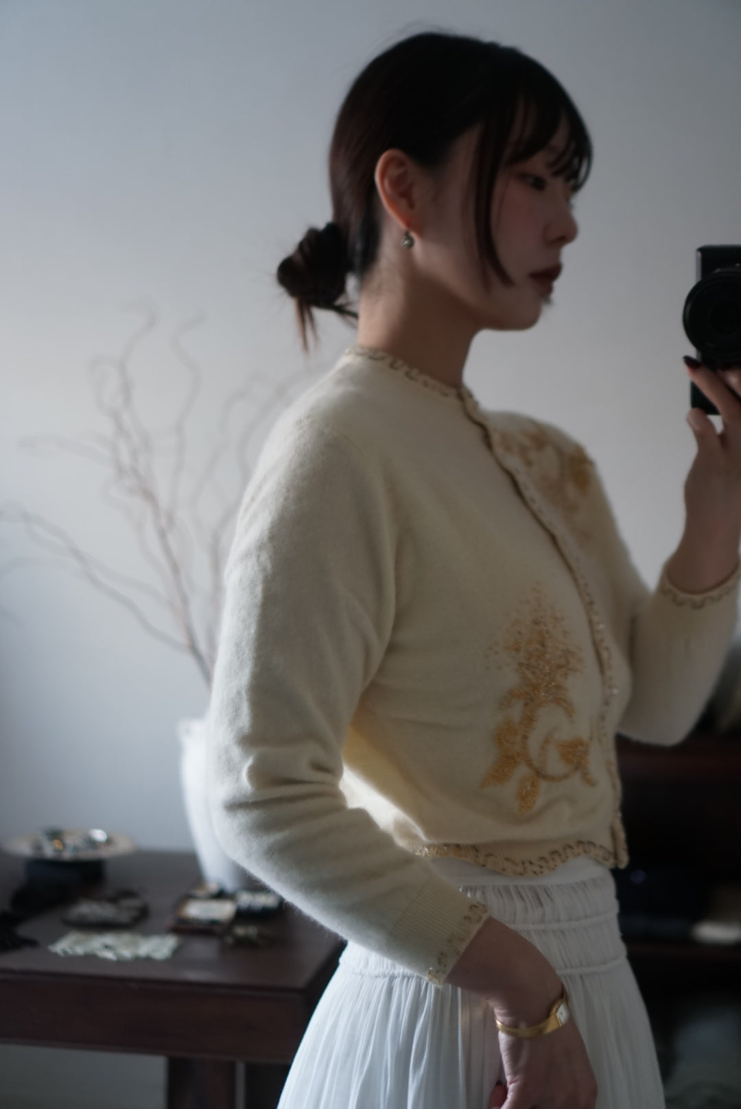 1950's Ivory Beaded Cardigan