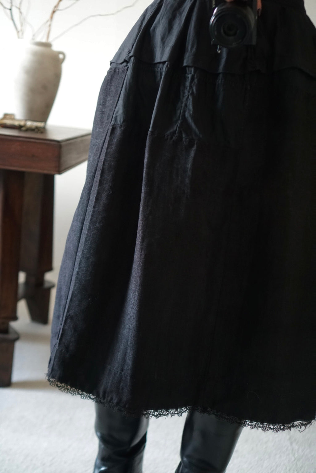 Antique French Handmade Linen Skirt