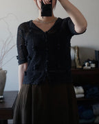 1950's Hand Crocheted Black Blouse