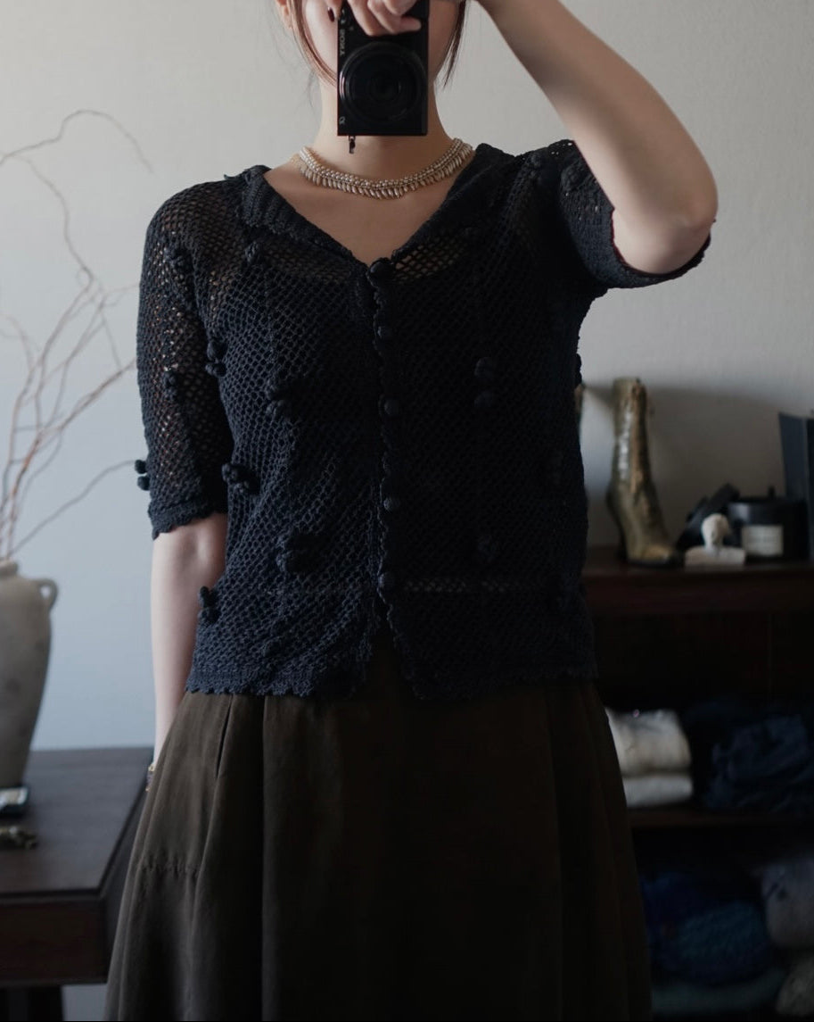 1950's Hand Crocheted Black Blouse