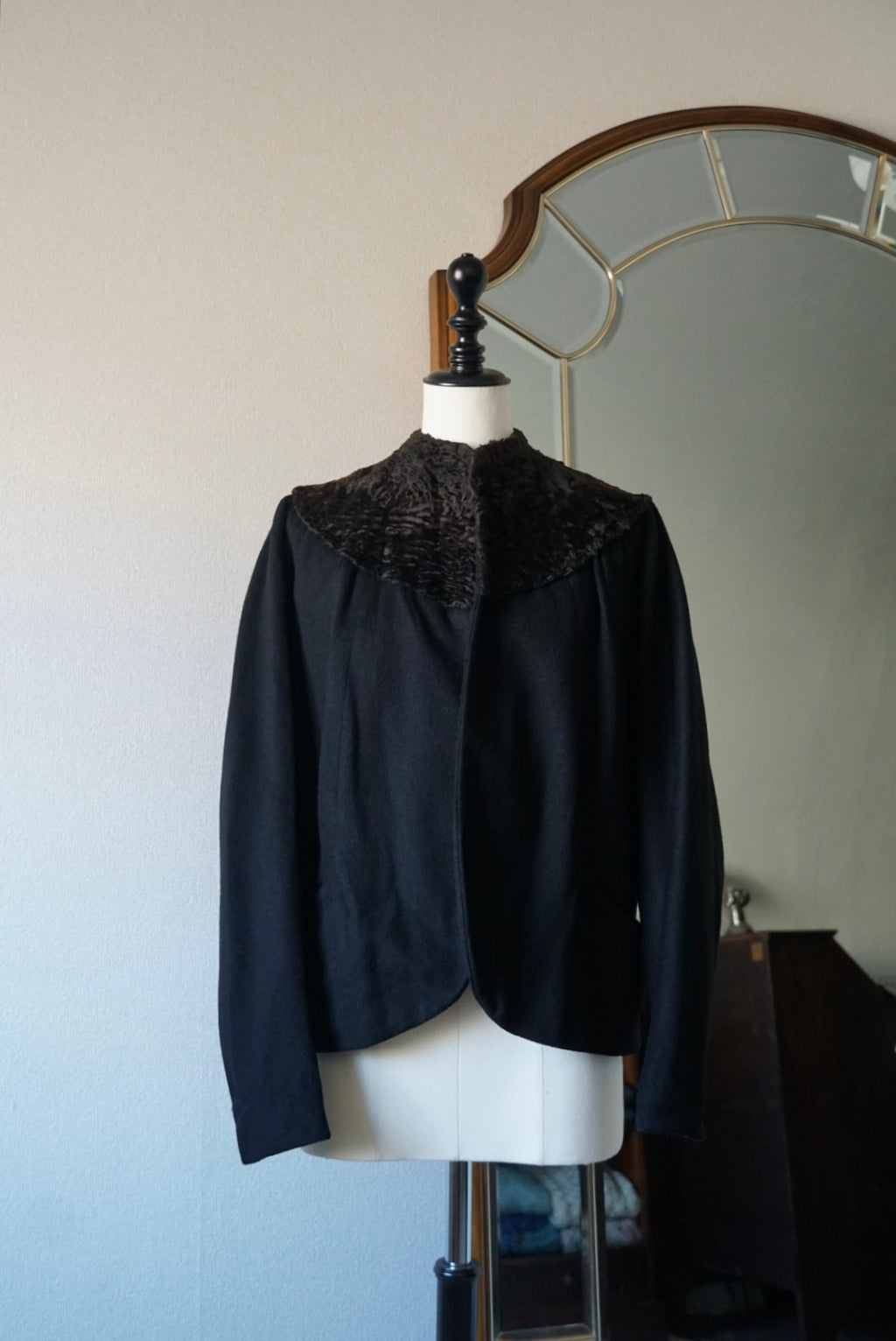 1940's Black Wool×Shearling Lamb Jacket
