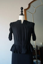 1940's Black Gathered Medium Dress