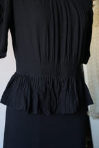 1940's Black Gathered Medium Dress