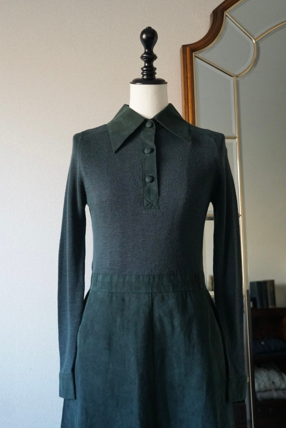 1970's Rib Knit×Suede Dress